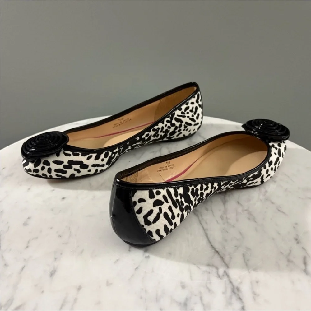 Talbots Rosette Ballet Flats 7.5B Animal Print Black White Made in Brazil